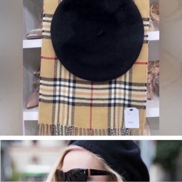 V. Fraas Plaid Scarf and Black Beret Set - Picture 5 of 11